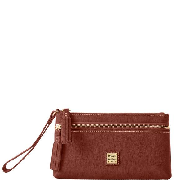 Dooney & Bourke Handbags - Dooney & Bourke Saffiano Double Zip Wristlet - Amber